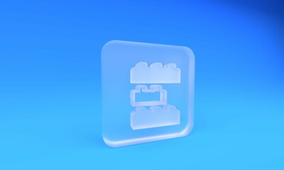 Frosted glass Toy building block bricks for children icon isolated on blue background. Square frosted glass button. 3D render illustration