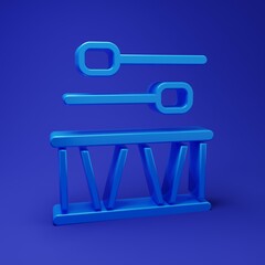 Blue Drum with drum sticks icon isolated on blue background. Music sign. Musical instrument symbol. Minimalism concept. 3D render illustration