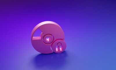 Pink CD or DVD disk with closed padlock icon isolated on purple-blue background. Compact disc sign. Security, safety, protection concept. Minimalism concept. 3D render illustration