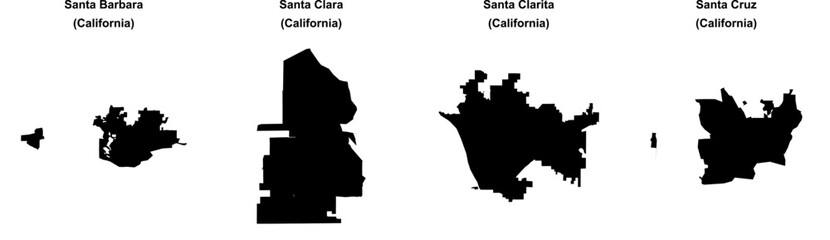 Santa Barbara, Santa Clara, Santa Clarita, Santa Cruz outline maps
