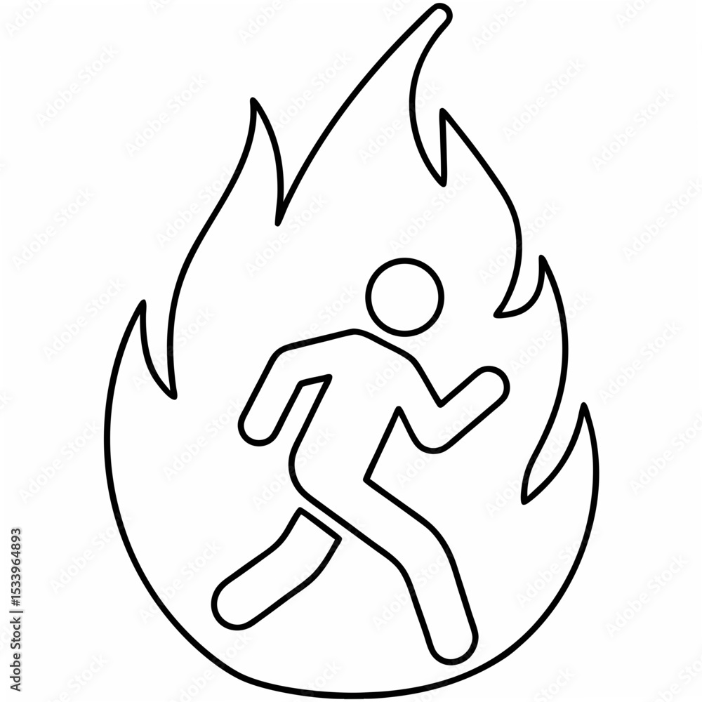 Poster running figure inside flames calories burned icon on white background vector