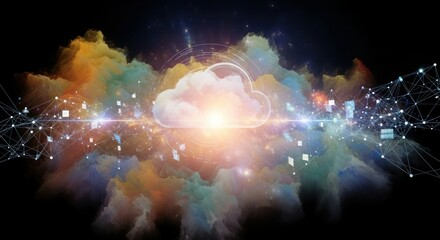 Obraz premium Cloud Computing Network Data Transfer Abstract Art