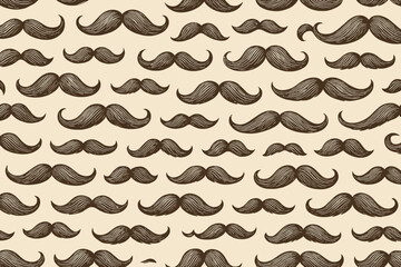 Vintage mustache seamless pattern vector. Hand drawn background with different retro moustaches. Hipster gentleman style wallpaper design for barbershop. Funny classic facial hair.