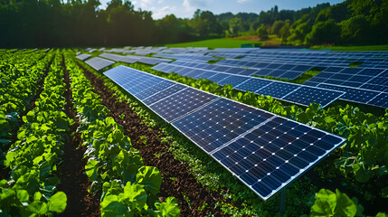 Farmland enhanced with agrivoltaics, where solar panels are intelligently integrated