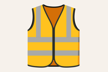 Safety vest vector illustration. Yellow fluorescent high-visibility clothing with reflective stripes for construction and road work. Protective workwear uniform for worker safety.