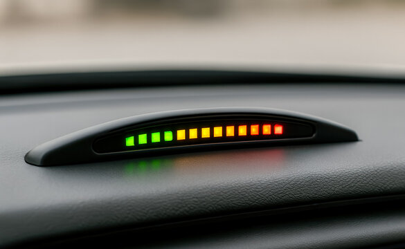 Parking sensor lights showing increasing proximity to an obstacle