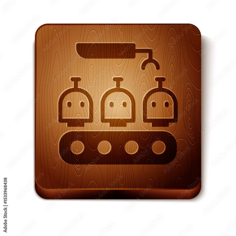 Poster brown robotic arm assemble line mechanic manufacturing factory robot operator production icon isolat