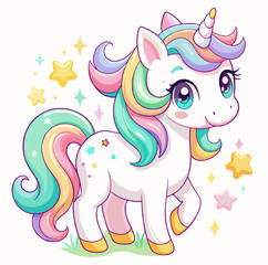 Charming Pastel Unicorn with Rainbow Mane