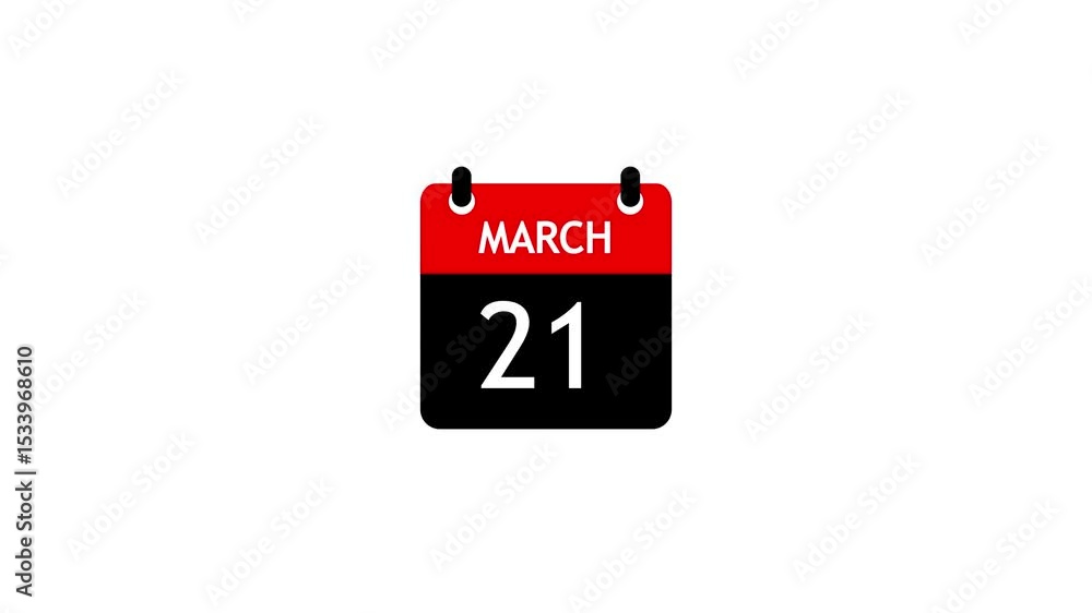 Poster march 21 daily calendar icon animation on transparent background. calendar with the date march 21 on