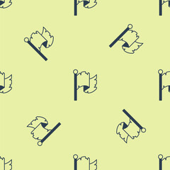 Blue Pirate flag icon isolated seamless pattern on yellow background. Vector