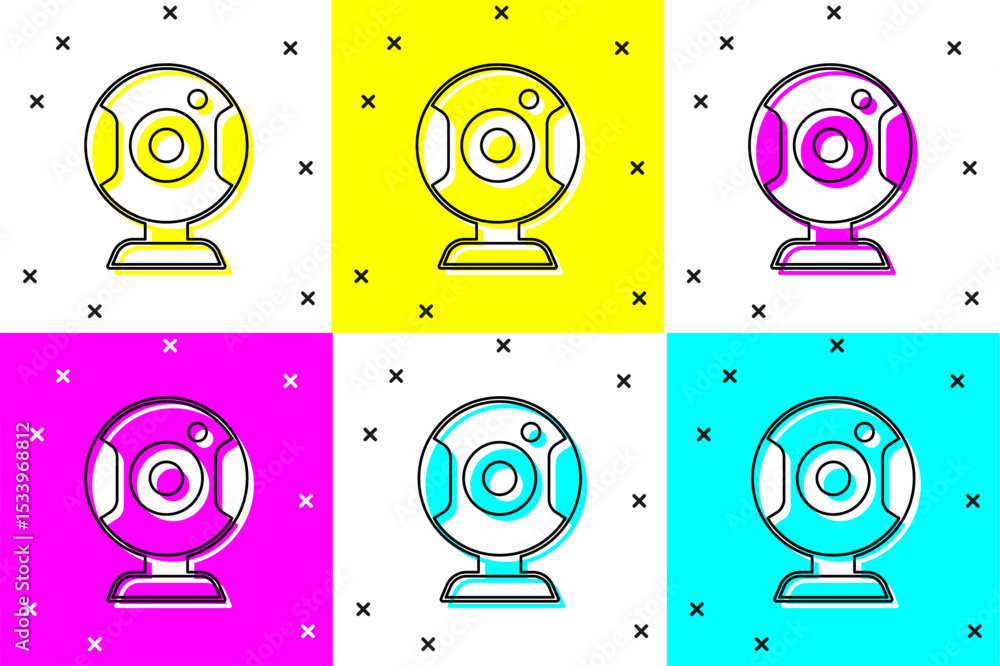 Poster set web camera icon isolated on color background. chat camera. webcam icon. vector