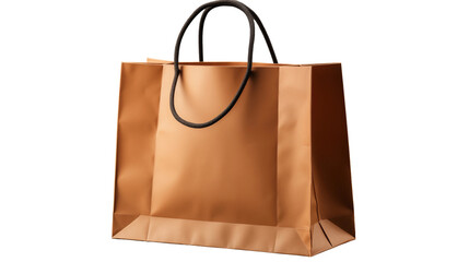 Brown paper shopping bag mockup, elegant retail packaging, gift carry bag, minimalist design template, isolated on transparent background.