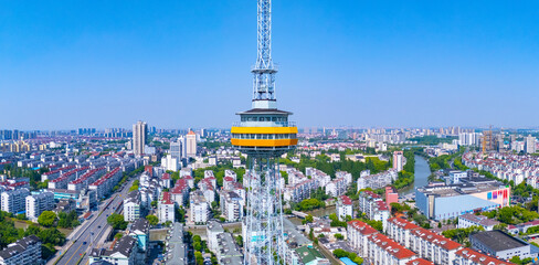 Aerial view of Urban scenery in the suburbs, neatly planned residential buildings, Jiading district, Shanghai.