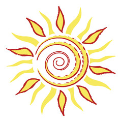 Stylized sun drawing with dynamic swirling core and bright radiating beams