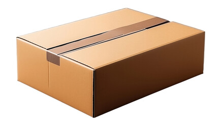 Brown cardboard shipping box, secure parcel delivery, retail cargo package, sealed transport goods, isolated on transparent background.