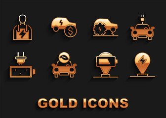 Set Eco car, Electric, Charging parking electric, Battery charge, service, Car mechanic and price icon. Vector