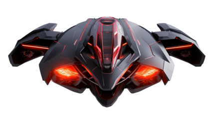 Futuristic Spaceship Design Red Lights transparent  Background Sci-Fi Vehicle