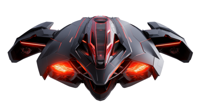 Futuristic Spaceship Design Red Lights transparent  Background Sci-Fi Vehicle