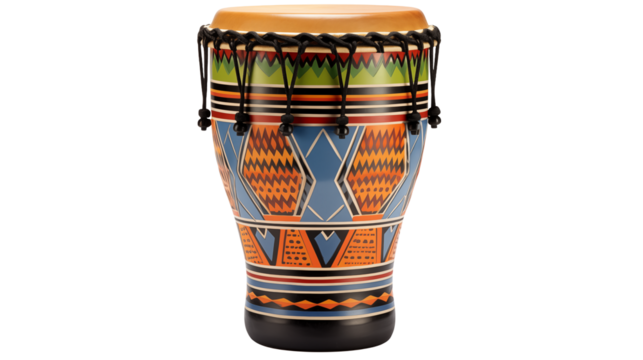 Vibrant African Djembe Drum with Intricate Tribal Design