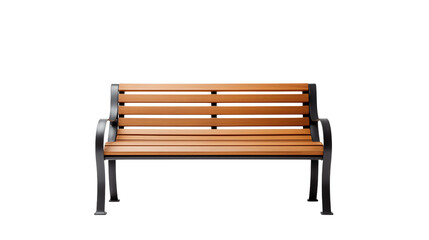 Modern park bench with wooden slats and metal frame against a transparent  background