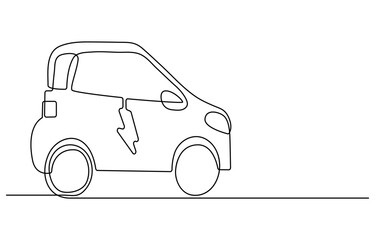 Electric car continuous one line drawing outline vector icon