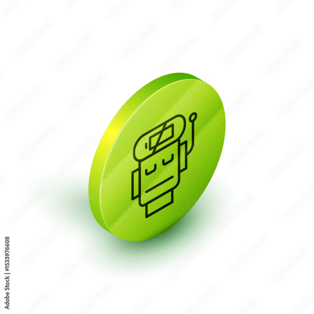 Poster isometric line robot low battery charge icon isolated on white background. artificial intelligence, 