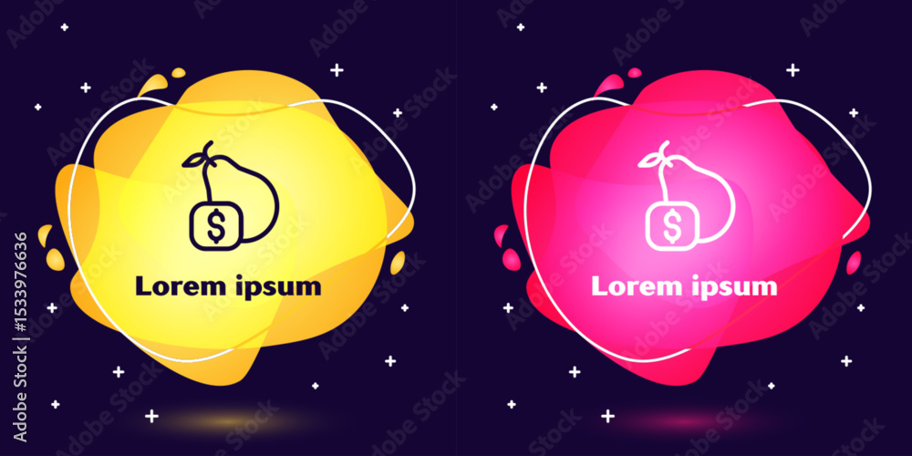 Poster set line price tag for pear icon isolated on blue background. abstract banner with liquid shapes. ve