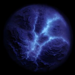 Glowing planetary topography in deep blue cosmic space