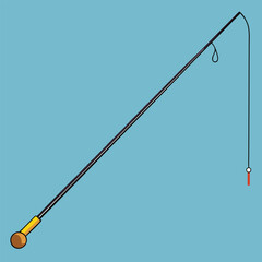 Fishing Rod with Bobber Isolated on Orange Background Flat Vector Illustration

