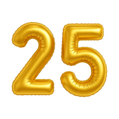 Gold number 25 balloon illustration with festive vibe, perfect for birthday greetings and celebration designs © Dwi