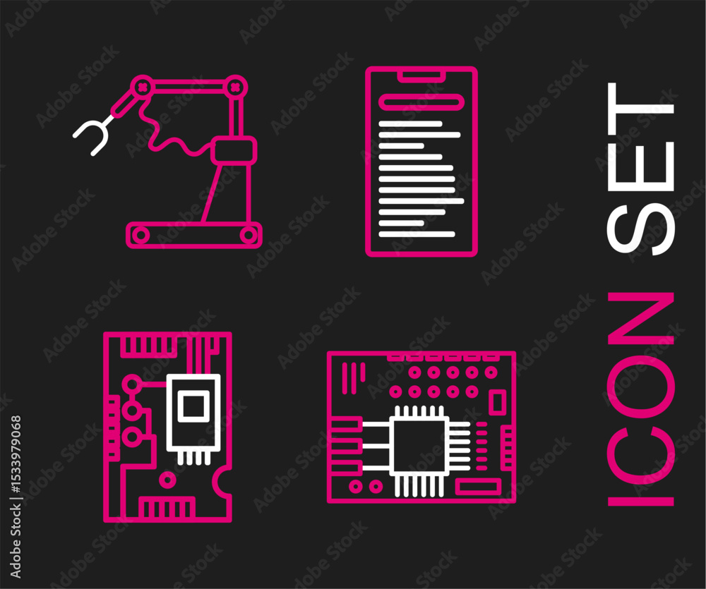 Poster set line printed circuit board pcb, electronic computer components motherboard digital chip, compute