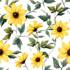 Floral pattern of yellow flowers and leaves.