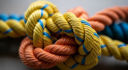 Close-up of a Colorful Knotted Rope in Yellow and Orange