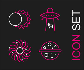 Set line Planet Venus, Black hole, and Eclipse of the sun icon. Vector