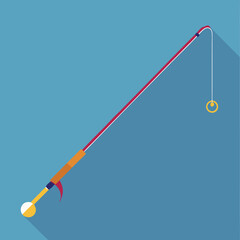 Fishing Rod with Bobber Isolated on Orange Background Flat Vector Illustration
