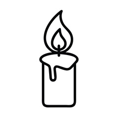 Candle Flame Minimal Line Art in Black and White Vector Style
