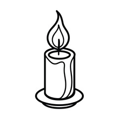 Black and White Candle Flame Line Art Vector Drawing
