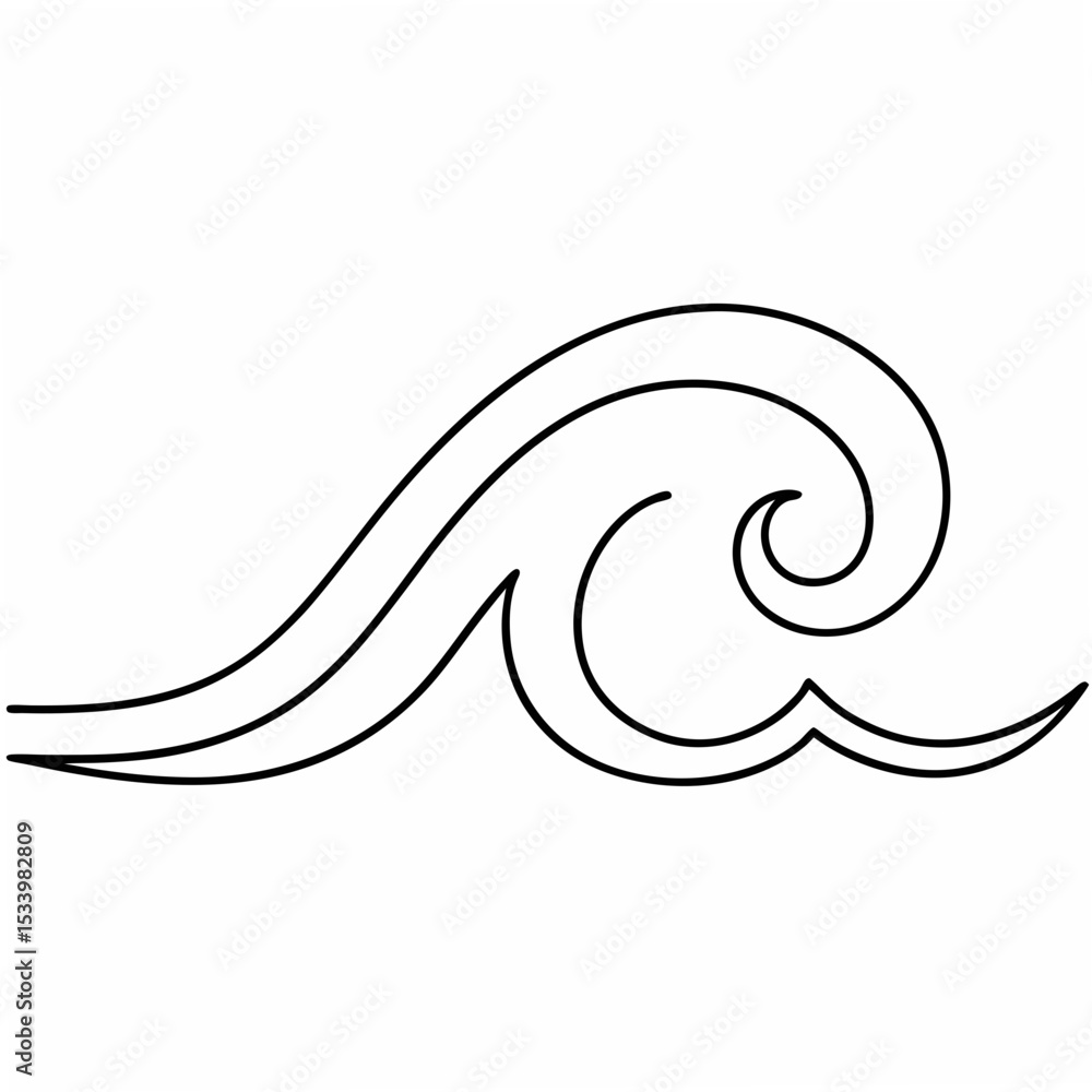 Poster single line drawing coastal wave swirl on white background abstract ocean water design element vecto