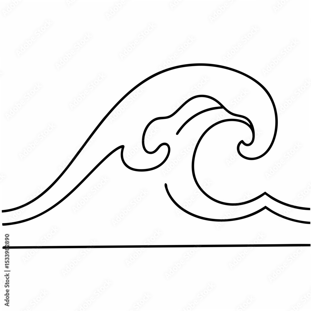 Poster single line drawing of a tidal wave on white background ocean wave curl crest abstract minimalist il