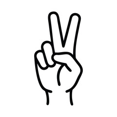 Minimal Hand Peace Sign Black and White Line Drawing