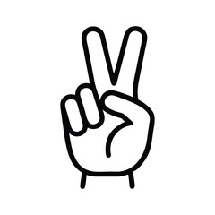 Hand Peace Gesture Minimal Line Drawing in Black and White