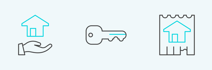 Set line House, Realtor and key icon. Vector