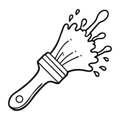 Black and White Paintbrush Line Drawing with Paint Detail