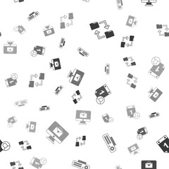 Set Cloud storage document folder, Web camera, Time management and Online working on seamless pattern. Vector