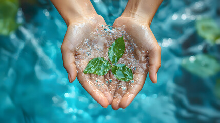 Hands holding clean water, World water day banner