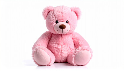 Generated image Lovely pink bear doll isolated on white background. Adorable Pink bear