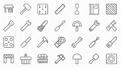 Illustration showing various tools and objects including hammers wrenches and other construction items tools