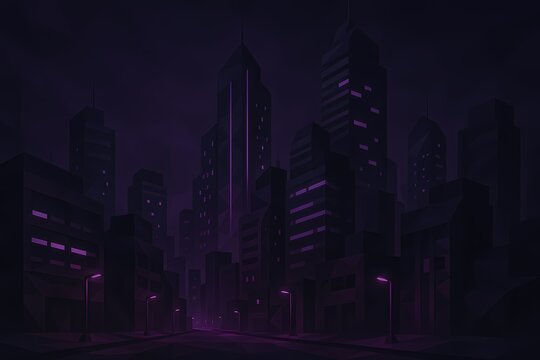 Low - Poly style cyberpunk city night scene illustration, showcasing angular, neon - lit shapes, ideal for modern, sci - fi, and futuristic urban design projects.