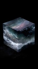 Fototapeta premium A transparent cube containing a holographic planet with shifting terrain