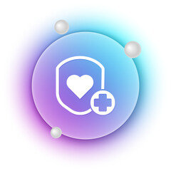 White Shield and heart rate icon isolated on white background. Health protection concept. Health care. Blue and purple gradient circle background. Vector